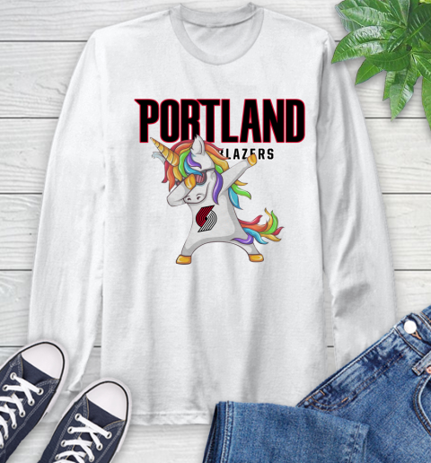 Portland Trail Blazers NBA Basketball Funny Unicorn Dabbing Sports Long Sleeve T-Shirt