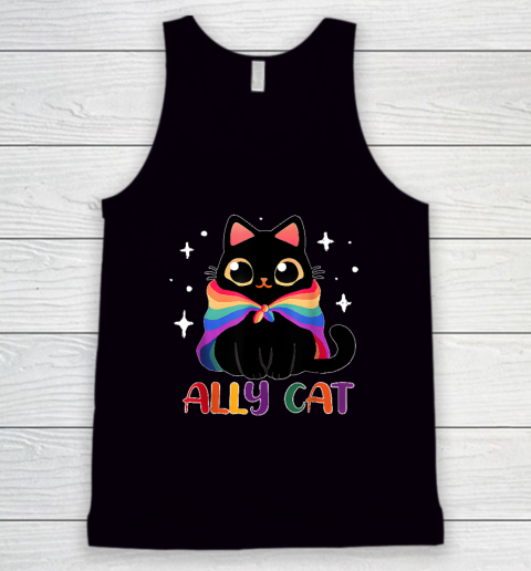 Ally Cat LGBT Gay Rainbow Pride Flag Funny Cat Lover Tank Top