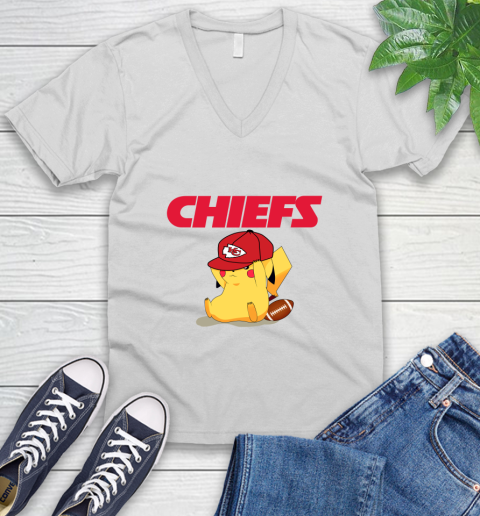NFL Pikachu Football Sports Kansas City Chiefs V-Neck T-Shirt