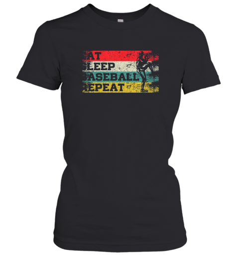 Vintage Retro Eat Sleep Baseball Repeat Funny Sport Player Women's T-Shirt