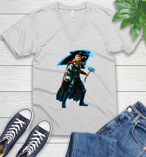 NFL Thor Avengers Endgame Football Carolina Panthers V-Neck T-Shirt