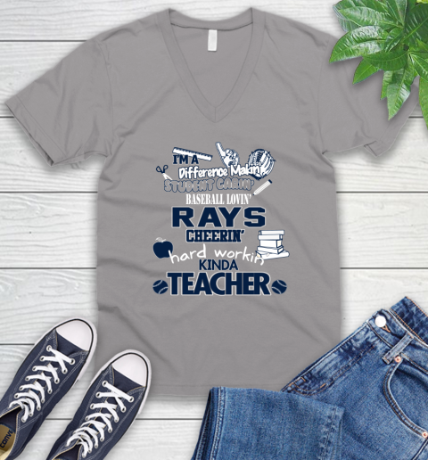 Tampa Bay Rays MLB I'm A Difference Making Student Caring Baseball Loving Kinda Teacher V-Neck T-Shirt 3