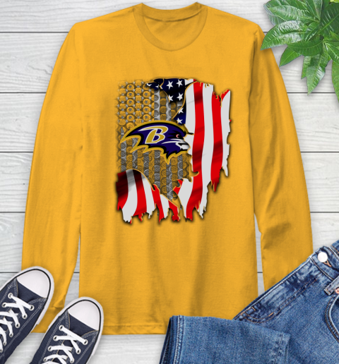 Baltimore Ravens NFL Football American Flag Long Sleeve T-Shirt 3 Baltimore Ravens NFL Football American Flag Long Sleeve T-Shirt - Image 3