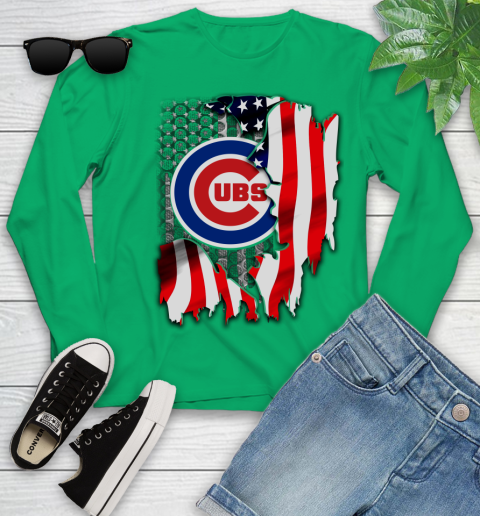 Chicago Cubs MLB Baseball American Flag Youth Long Sleeve 7