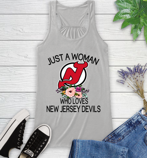 NHL Just A Woman Who Loves New Jersey Devils Hockey Sports Racerback Tank