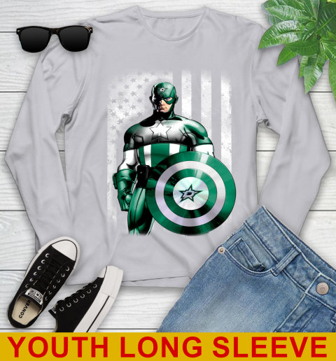 Dallas Stars NHL Hockey Captain America Marvel Avengers American Flag Shirt Youth Long Sleeve 5