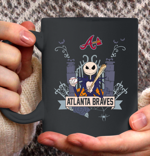 MLB Atlanta Braves Baseball Jack Skellington Halloween Ceramic Mug 11oz
