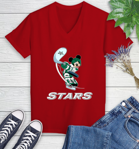 NHL Hockey Dallas Stars Cheerful Mickey Mouse Shirt Women's V-Neck T-Shirt 10