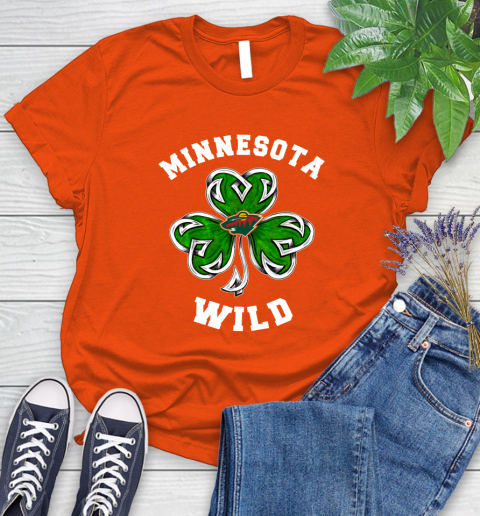 NHL Minnesota Wild Three Leaf Clover St Patrick's Day Hockey Sports Women's T-Shirt 3