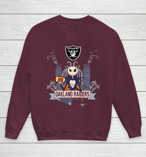 NFL Oakland Raiders Football Jack Skellington Halloween Youth Sweatshirt 4