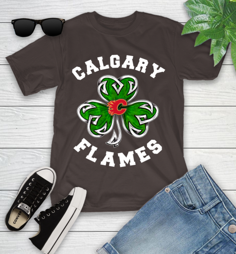 NHL Calgary Flames Three Leaf Clover St Patrick's Day Hockey Sports Youth T-Shirt 7