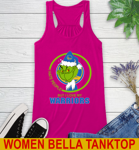 Golden State Warriors NBA Christmas Grinch I Hate People But I Love My Favorite Basketball Team Racerback Tank 8