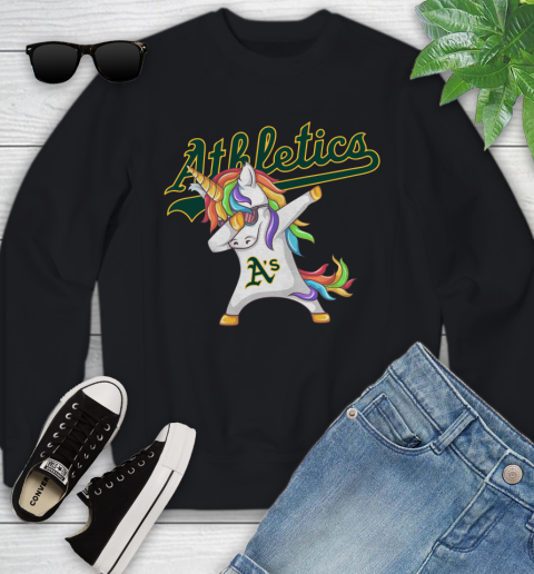 Oakland Athletics MLB Baseball Funny Unicorn Dabbing Sports Youth Sweatshirt 2