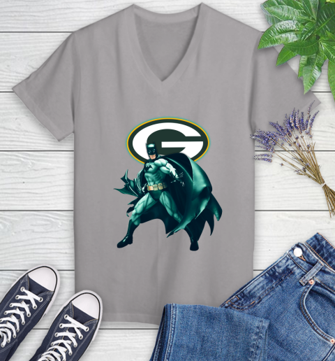 NFL Batman Football Sports Green Bay Packers Women's V-Neck T-Shirt 4