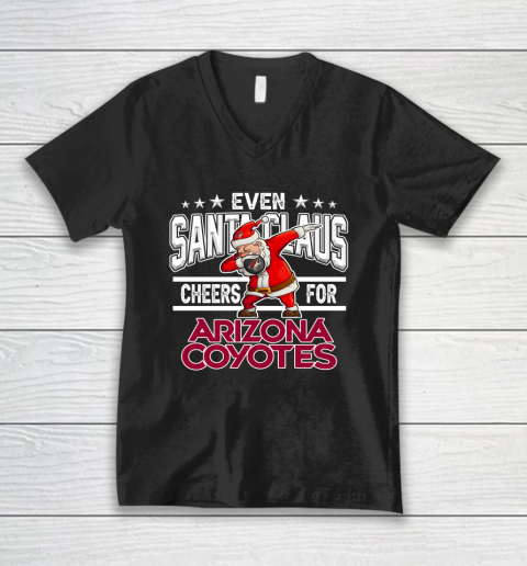 Arizona Coyotes Even Santa Claus Cheers For Christmas NHL V-Neck T-Shirt