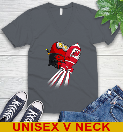 NHL Hockey New Jersey Devils Deadpool Minion Marvel Shirt V-Neck T-Shirt 5 NHL Hockey New Jersey Devils Deadpool Minion Marvel Shirt V-Neck T-Shirt - Image 5