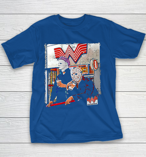 Michael Myers and Jason Voorhees drinking Whataburger Youth T-Shirt 6