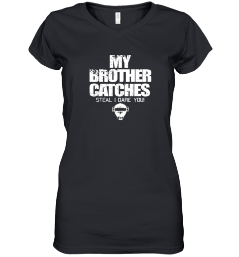 Cool Baseball Catcher Funny Shirt Cute Gift Brother Sister Women's V-Neck T-Shirt