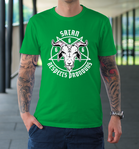 Satan Respects Pronouns Transgender Pentagram Trans Flag T-Shirt 5