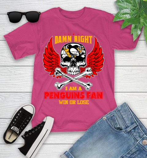 NHL Damn Right I Am A Pittsburgh Penguins Win Or Lose Skull Hockey Sports Youth T-Shirt 11