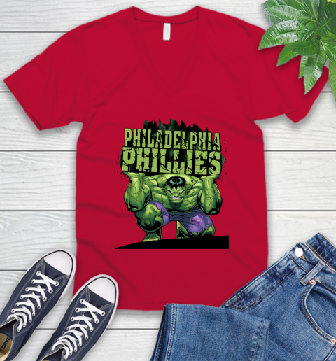 Philadelphia Phillies MLB Baseball Incredible Hulk Marvel Avengers Sports V-Neck T-Shirt 8