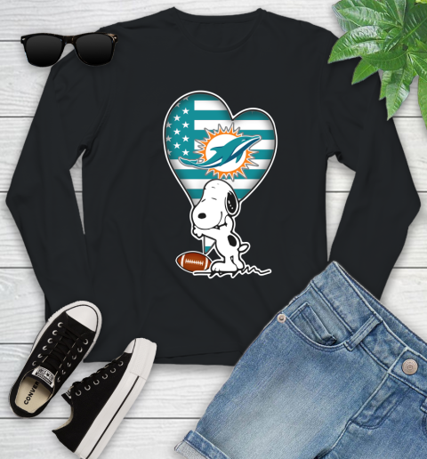 Miami Dolphins NFL Football The Peanuts Movie Adorable Snoopy Youth Long Sleeve 2