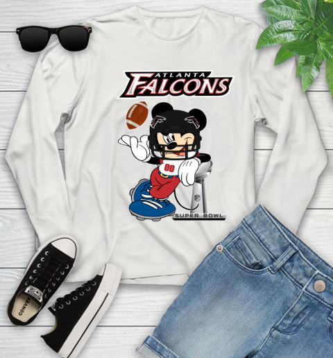 NFL Atlanta Falcons Mickey Mouse Disney Super Bowl Football T Shirt Youth Long Sleeve 12