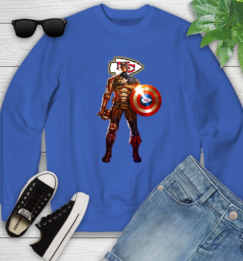 NFL Captain America Marvel Avengers Endgame Football Sports Kansas City Chiefs Youth Sweatshirt 8