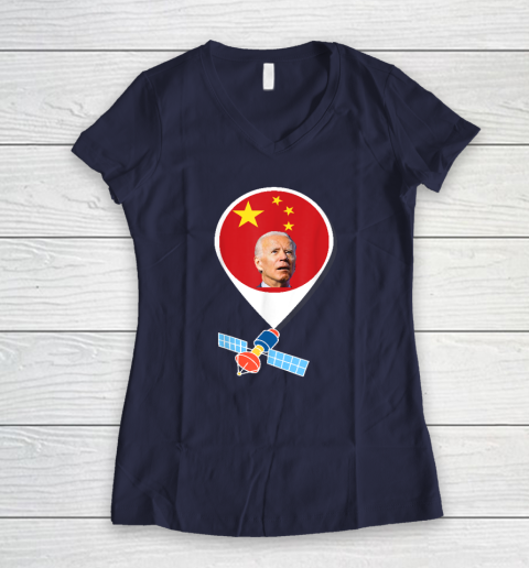 Chinese Spy Balloon Funny Surveillance Joe Biden China Flag Women's V-Neck T-Shirt 7
