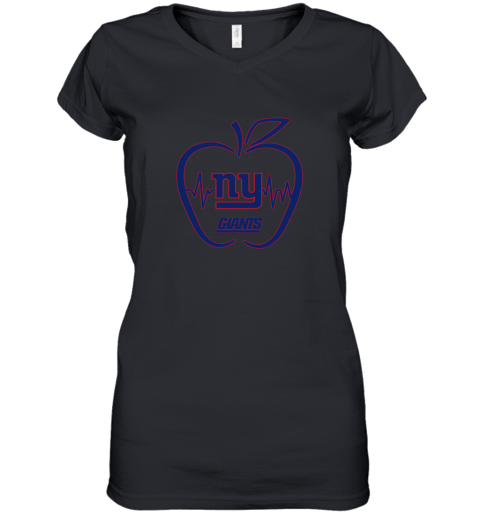 Apple Heartbeat Teacher Symbol New York Giants Women's V-Neck T-Shirt