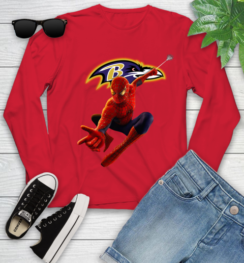 NFL Spider Man Avengers Endgame Football Baltimore Ravens Youth Long Sleeve 11