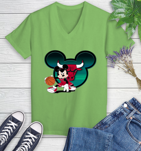 NBA Chicago Bulls Mickey Mouse Disney Basketball Women's V-Neck T-Shirt 11