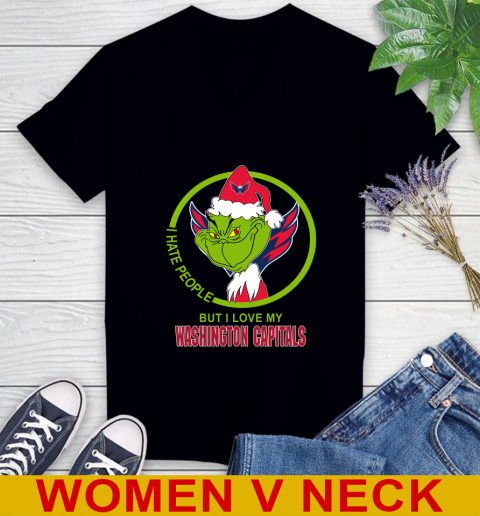 Washington Capitals NHL Christmas Grinch I Hate People But I Love My Favorite Hockey Team Women's V-Neck T-Shirt 2