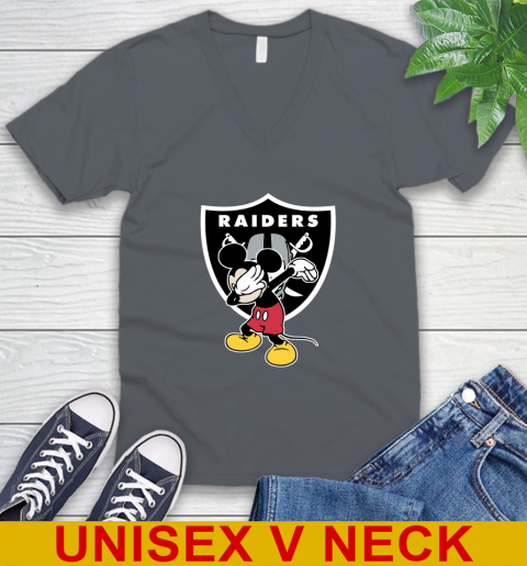 Oakland Raiders NFL Football Dabbing Mickey Disney Sports V-Neck T-Shirt 5