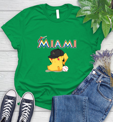 MLB Pikachu Baseball Sports Miami Marlins Women's T-Shirt 6
