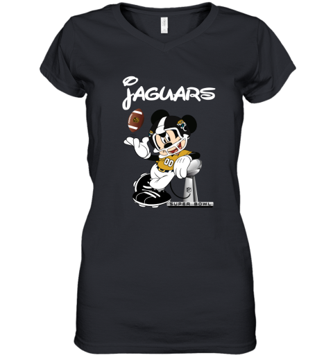 Mickey Jaguars Taking The Super Bowl Trophy Football Women's V-Neck T-Shirt