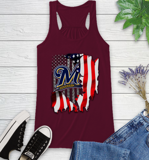 Milwaukee Brewers MLB Baseball American Flag Racerback Tank 2