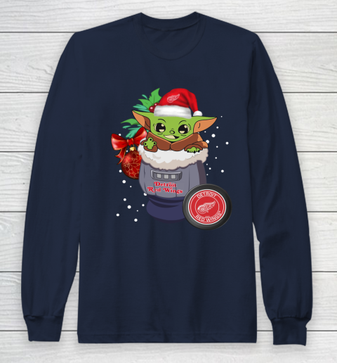 Detroit Red Wings Christmas Baby Yoda Star Wars Funny Happy NHL Long Sleeve T-Shirt 4