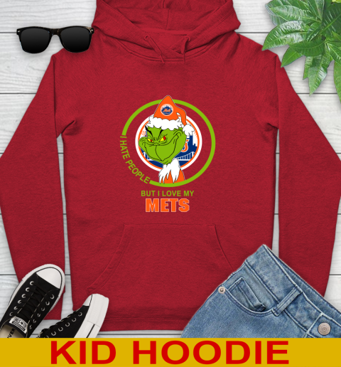 New York Mets MLB Christmas Grinch I Hate People But I Love My Favorite Baseball Team Youth Hoodie 11