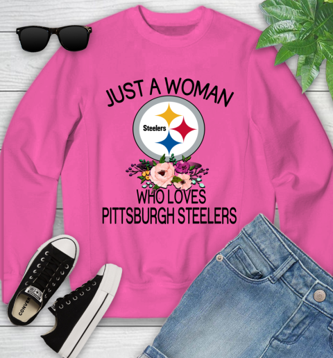 NFL Just A Woman Who Loves Pittsburgh Steelers Football Sports Youth Sweatshirt 3