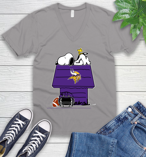 Minnesota Vikings NFL Football Snoopy Woodstock The Peanuts Movie V-Neck T-Shirt 4