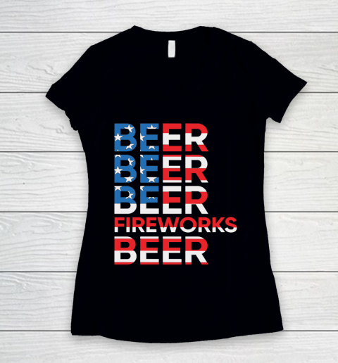 Beer Lover Funny Shirt Beer Fireworks 4th Of July Women's V-Neck T-Shirt