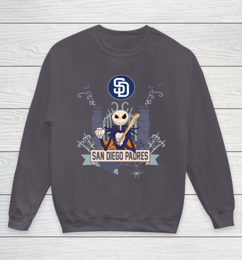 MLB San Diego Padres Baseball Jack Skellington Halloween Youth Sweatshirt 5