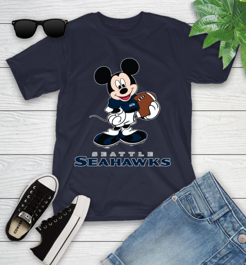 NFL Football Seattle Seahawks Cheerful Mickey Mouse Shirt Youth T-Shirt 3