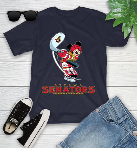 NHL Hockey Ottawa Senators Cheerful Mickey Mouse Shirt Youth T-Shirt 3