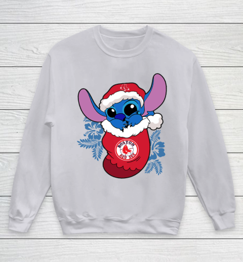 Boston Red Sox Christmas Stitch In The Sock Funny Disney MLB Youth Sweatshirt 4