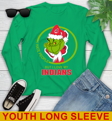 Cleveland Indians MLB Christmas Grinch I Hate People But I Love My Favorite Baseball Team Youth Long Sleeve 7