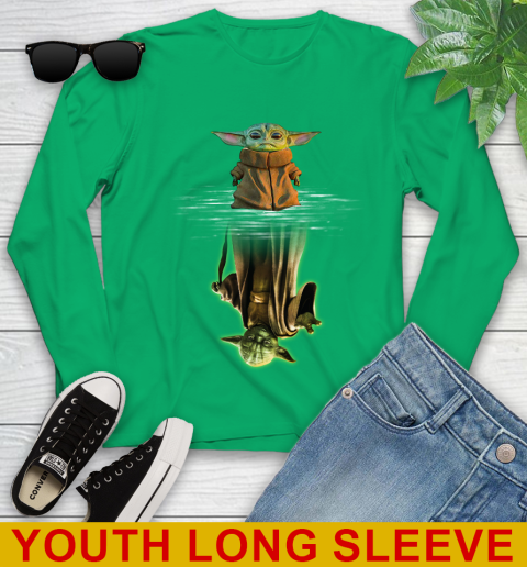 Mandalorian Baby Yoda star wars water reflection Youth Long Sleeve 7
