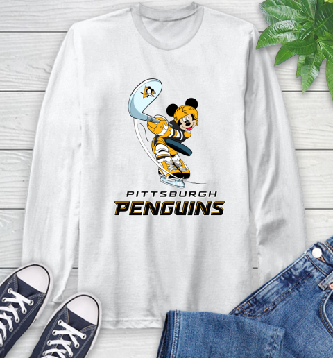 NHL Hockey Pittsburgh Penguins Cheerful Mickey Mouse Shirt Long Sleeve T-Shirt 2