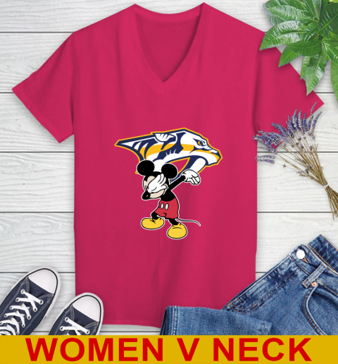 Nashville Predators NHL Hockey Dabbing Mickey Disney Sports Women's V-Neck T-Shirt 10